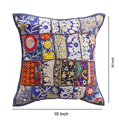 Image of Ravaiyaa - Attitude is everything Set Of 2 PC Home Sofa Decor Cotton Cushion Cover, Handmade Khambadiya Patchwork Pillow Case, Embroidery Cushions