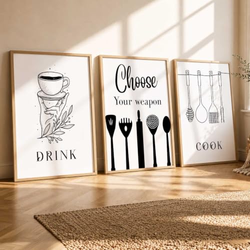 Image of HOTHOUSE Kitchen Wall Art poster With Frame For Living Room Bed Room Hotel Wall Decor Digital Reprint engineered wood Set of 3 (10X13 inch)