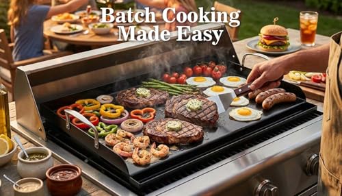 Updated 25" x 16" Cast Iron Griddle for Gas Grill, Nonstick Nanoceramic Stove Top Griddle for Gas Stove, Pre-Seasoned Flat Top Plate Insert for Outdoor Gas Grill, Camping, Tailgating, Parties by QuliMetal - Used condition - Image 7