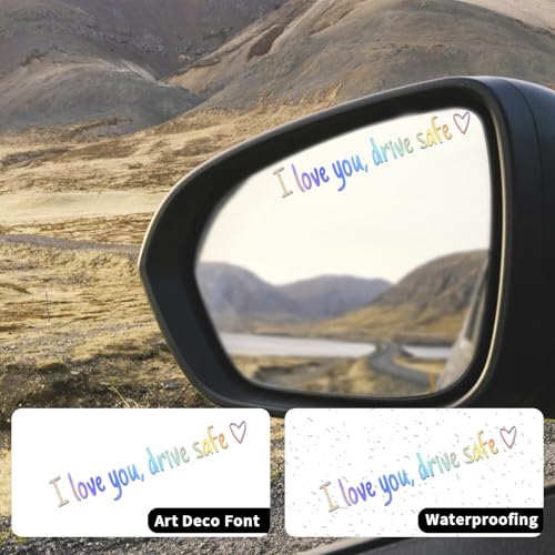 Image of I Love You Drive Safe Rearview Mirror Sticker,4PCS Rear View Mirror Sticker, Drive Safe I Love You is a Great Gift to Express Your Love to Your Significant Other or Family