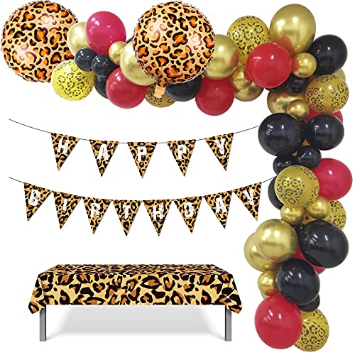 Cheetah Birthday Decorations Set - Leopard Party Decorations with Cheetah Happy Birthday Banner,Leopard Print Balloon Garland Arch Tablecloth for Girls Women Birthday Party,Cheetah Party Supplies