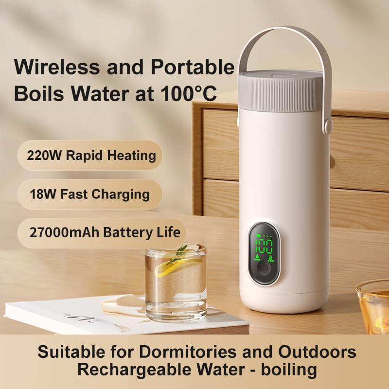 Travel Electric Kettle 350ML, Portable Kettle for Travel, Small Tea Coffee Kettles, 27000mAh USB Rechargeable Hot Water Boiler for Car Outdoor Camping (US Plug)