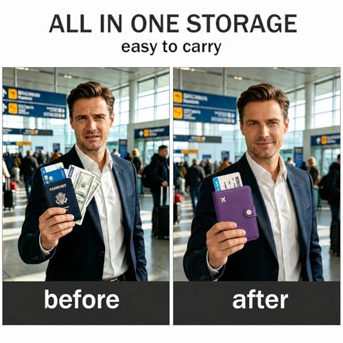Image of ZOPPEN Passport Holder for Travel Essentials, RFID Blocking PU Leather Water-Resistant Lightweight Passport Cover with Multiple Card Slots, Easy to Carry Travel Wallet for Women Men, Lilac Purple