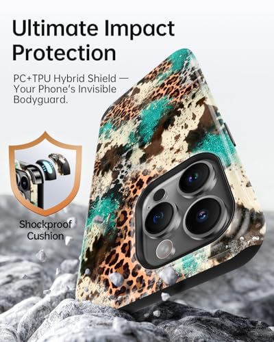 Coque iPhone 15 Pro MagSafe turquoise à motif léopard silicone - 4