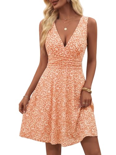Image of OURIN Women's Spring Deep V Neck Sleeveless Floral Sundresses with Pockets Flowy Summer Dresses for Women