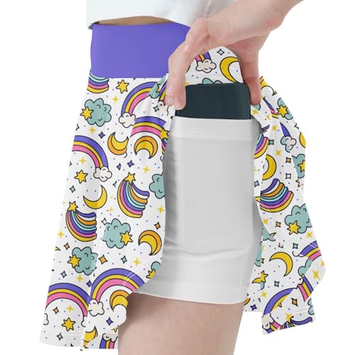 Girls Skorts High Waist Athletic Skirts with Shorts Rainbow Star Moon Stretchy Teens Performance Tennis2