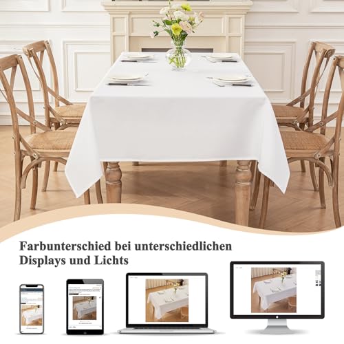 Moonooda Tischdecke Weiß Waschbar, 140X180cm Tischdecken Tischtuch aus Polyester, Leicht wasserabweisend mit Lotuseffekt… – Ansicht 5