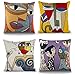 Liapianyun Federe con Ricami in Cotone di Disegno di Picasso, Tiro Cuscino Cover Set di 4 45X45cm Viso E del Gatto Elegante Il Comfort sul Divano Letto O sul Pavimento Bank,1