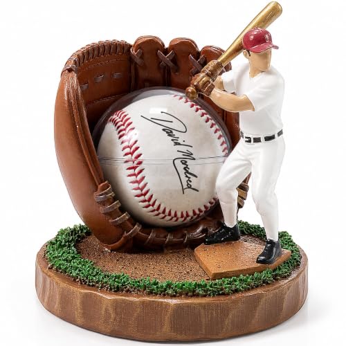 Image of Baseball Display Case Set with Swinging Player and Baseball Case