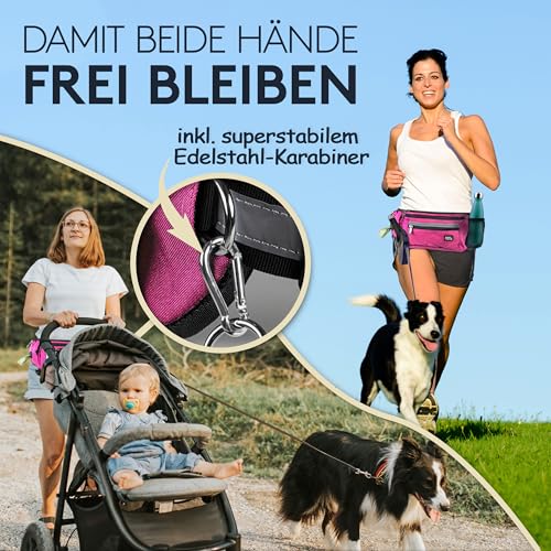 PAWZONE Futterbeutel Hunde - Leckerlibeutel für Hunde - Bauchtasche für Hunde Zubehör - Leckerlitasche für Hunde - Inkl. Reflektorband & Zusatzgurt für Flexileine (Pink)