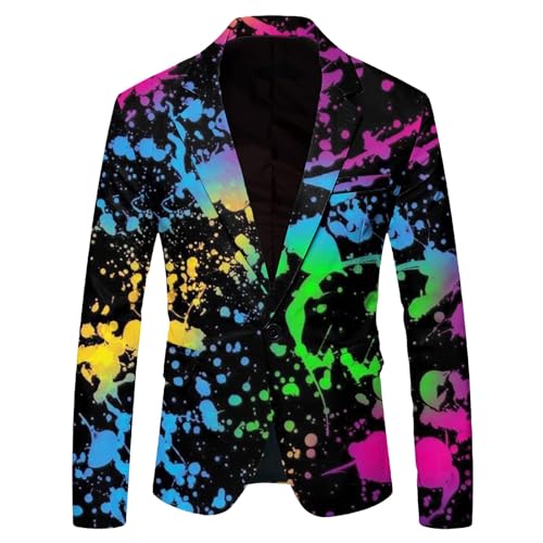Rrongwn Herren Blazer Langarm Bunt Sakko Anzugjacket Funky Anzug Suit Neon Farbigen Blazer Sakko LGBT Pride Stolzmonat Jackett Abschlussball Karneval Kostüm Männer Stylish Jackets
