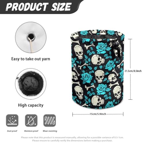 Image of Sellikakes Skull Rose Small Yarn Storage Bag with Drawstring, Mini Knitting Yarn Holder Stores Skein Ball, Crochet Project Knitting Supplies