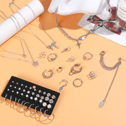 Image of NEWITIN 66 Pcs Silver Jewelry Set for Women Fashion Costume Y2K Jewelry Set