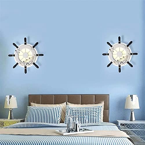Aplique de pared náutico con timón azul y lámpara LED de cuerda para dormitorio infantil 4