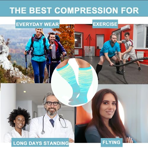 Image of 3 Pairs Plus Size Compression Socks for Women and Men Wide Calf 20-30mmhg Extra Large Knee High Support for Circulation