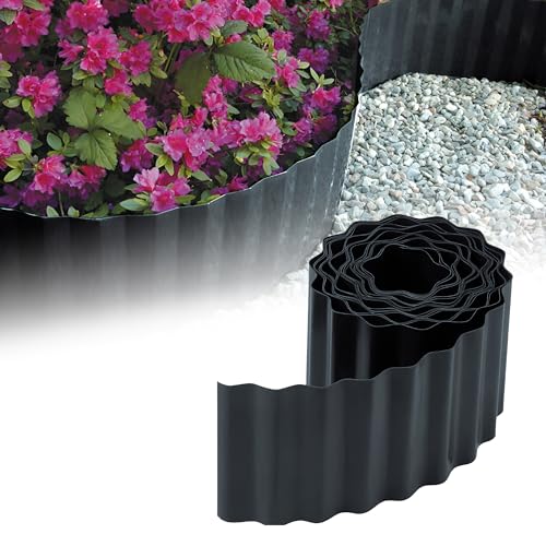 GARDENIX Bordo per Aiuola Ondulato Bordo per Prato Bordo per Aiuola in Plastica Lunghezza 9 m, Altezza 10 cm, Antracite