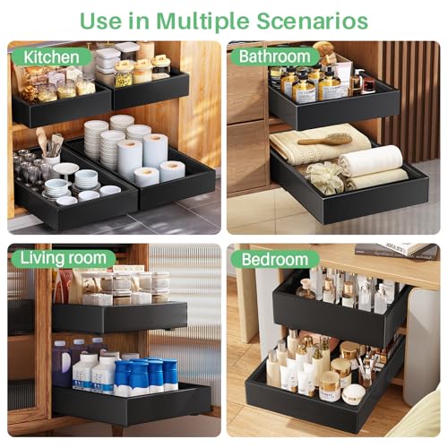 Miniatura 9 de Sayzh Cajones Extraíbles Para Cocina - Organizador Cocina Con Bandeja Extraíble Armario - Montaje Con Cinta Nano-Adhesiva Para Cocina, Dormitorio Y Baño 25x43x9 Cm, Negro