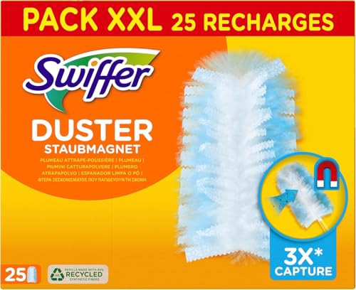 Swiffer Plumero Duster Atrapa y retiene recargas de Polvo, atrapa y retiene 3 Veces más Cabello y Polvo Que un Plumero Normal x 25