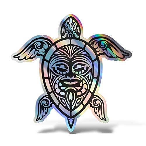 Erreinge® Autocollant holographique de 12 cm, motif tortue tribale, sticker imprimé pour voiture, moto, mur, pare-chocs, ordinateur, portable, valises, vélo