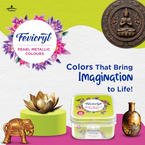 Image of Fevicryl Acrylic Pearl Metallic Colours Kit | 4 Colours x 10 ml | DIY Paint, Rich Pigment | Multicolour & Multi-Surface | Non-Cracking Paint for Canvas, Wood, Leather, Earthenware, Metal