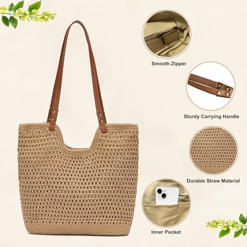 Crochet Beach Bag for Women - Summer Mesh Beach Tote Bag Boho Woven Purse Shoulder Handbags for Vacation Travel4