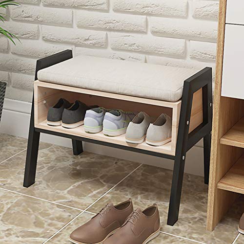 QIHANG-US Small Entryway Bench Shoe Changing Hallway Shoe Organizer with Cushion Seat Wooden