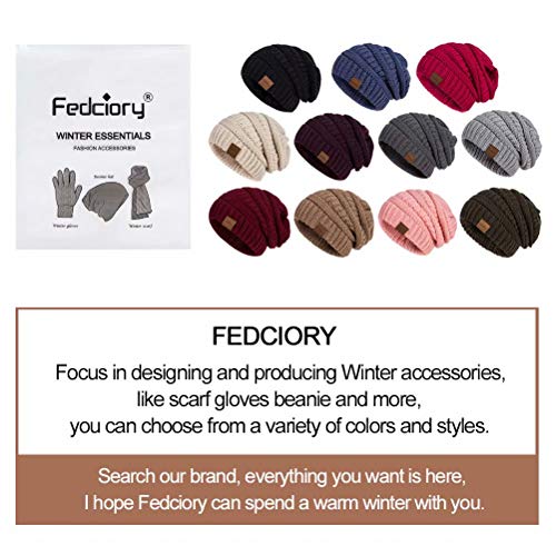 Fedciory Slouchy Beanie Hat for Women, Winter Warm Knit Oversized Chunky Thick Soft Ski Cap (Black+Oatmeal) - Thumbnail 4