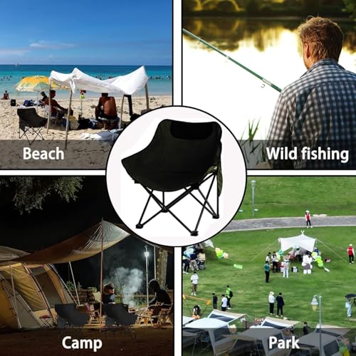 Image of ORILEY Folding BackRest Camping Chair with Handbag Portable and Lightweight Carbon Steel Collapsible Chairs for Outdoor Picnic Fishing Beach Travelling & Gardening (1 Pc, Black)