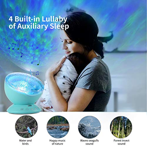 Tomnew Mermaid Decor Remote Control Night Light Ocean Wave Projector 7 Colorful Ceiling Mood Lamp With Bulit-In Speaker Music Player For Baby Adults Bedroom Living Room (Blue) #TOP3