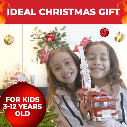 Toysery Fire Truck Toy with Flashing Lights & Siren Sounds for Kids, Extendable Rotating Ladder, Bump and Go Action, Role Play Toy for Boys & Girls, Kid Car Toy Trucks, Ages 3-7+ - Thumbnail 2