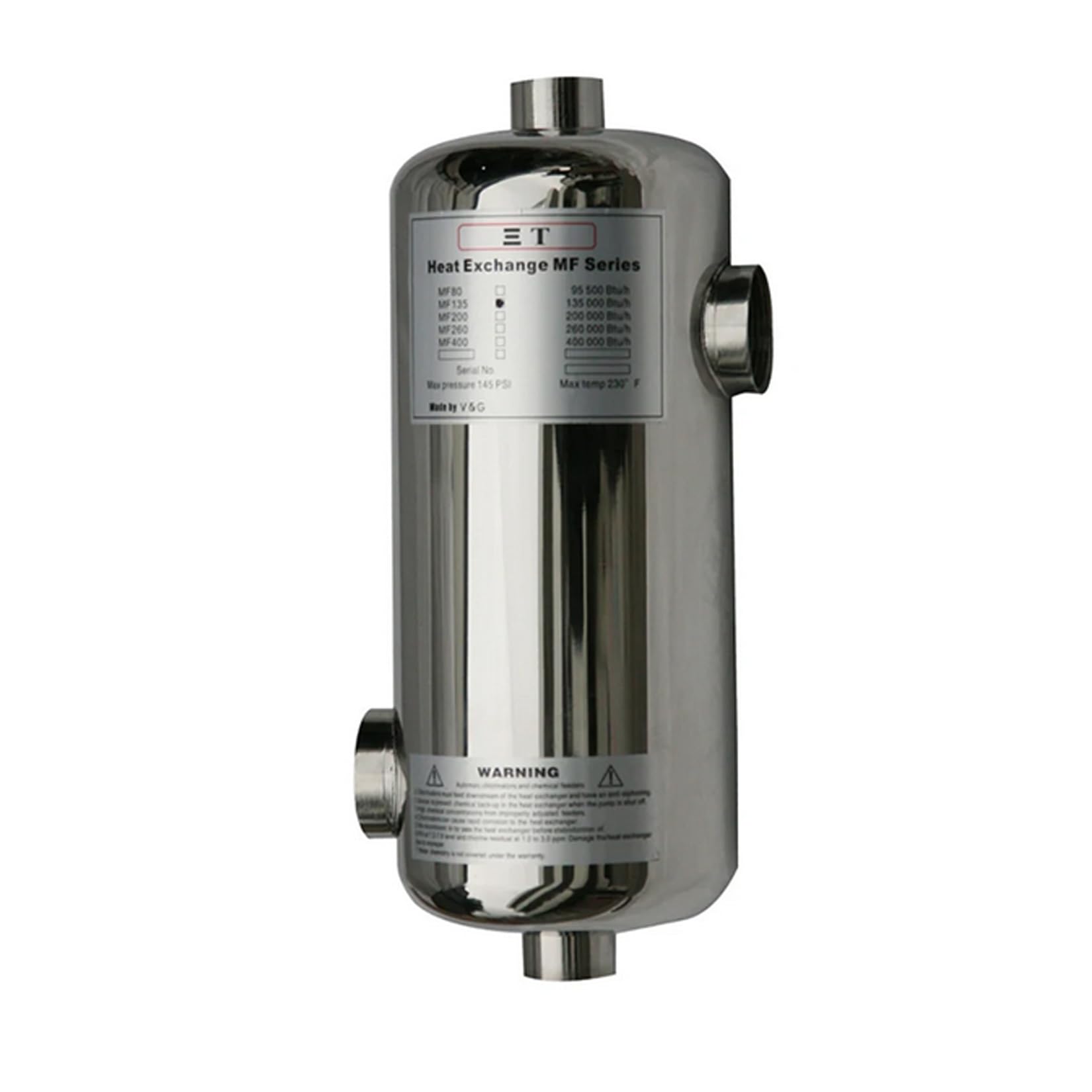 LeTkingok 304 Stainless Steel Pool Heat Exchanger for Spa Solar Pool Heating Swimming Pool Heater 40W MF 135