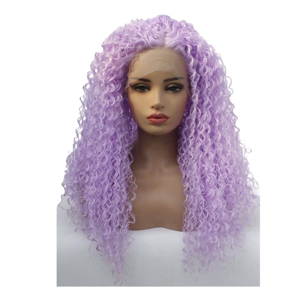 xiuling4568 Curly Light Purple Lace Front Wig for Women Natural Hairline 13 * 3 Synthetic Glueless Wig Hairs Extensions(16inch)