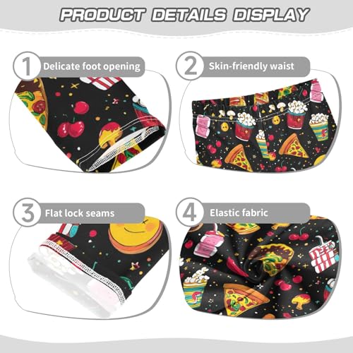 ALAZA Girls' Leggings Children's Yoga Pants Skinny Printed Dance Pizza Popcorn Beverages Comfortable 4T2