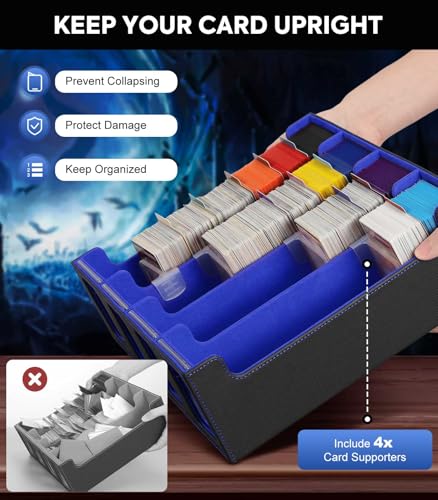 Image of MoKo Card Storage Box for Trading Cards, 3000+ MTG Deck Box with 24 Colorful Dividers & 4 Card Supporters, Commander Card Deck Case with Display Window, Fits for Magic Game Cards, YugiOh, Black Blue