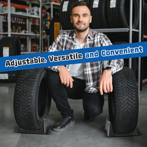 Image of Colingmill 4 Pcs Car Tire Display Stand Wheel Display Rack Adjustable Width Rim Storage Wheel Rim Holder Tyre Stand Base Tire Tray Base for Exhibition Shop Garage Trade Show, Black