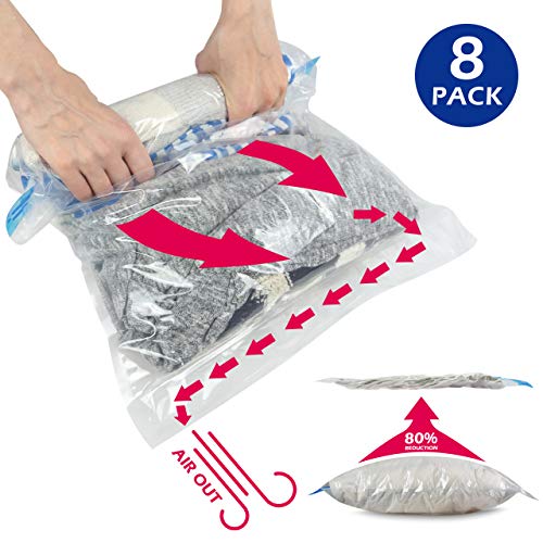 8 Space Saver Bags - No Vacuum or Pump Needed - Travel Luggage