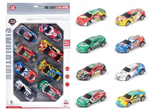 Image of SHAKTISM Die Cast Metal Toy Cars Set - 1:43 Scale Pull Back Action Cars with Open Doors, 4 Model Designs, Mini Vintage Car Collection for Kids Boys Girls, Gift Toy (Die-Cast Car Set 8Pcs)