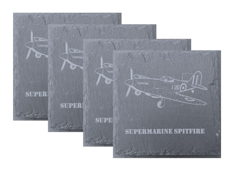 "Supermarine Spitfire Slate Coasters, Set of 4, 10cm x 10cm"