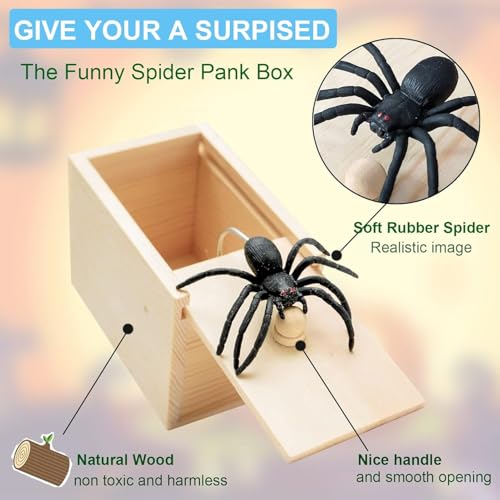 Tccydm 2PCS Spinne In Box Spinne Streich-Box Holz Streich Spinne Spinnen Prank Box Holz Prank Spider Scare Streich, für Kinder Erwachsene Party Favors Gifts