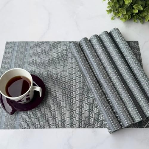 Image of Livmodern Premium PVC Dining Table Mats for 6 Seater| Woven PVC Placemats | Heat Resistant & Anti Skid Table Mats| Wipeable & Washable Set of 6-Grey Weave