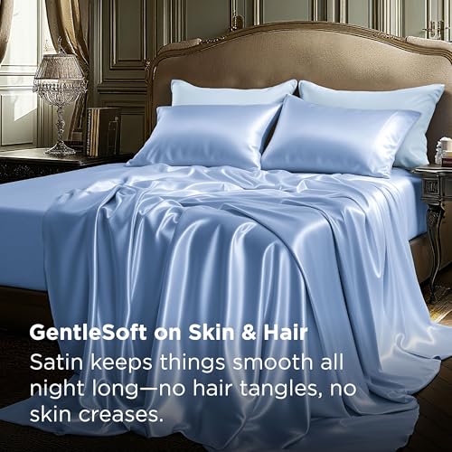 Image of Bedsure Satin Sheets King Size, Soft Silky Bedsheets for Hair & Skin