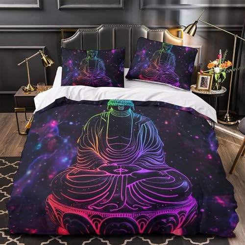 Housse de couette Bouddha 3D zippée anti-plis en microfibre douce - 4