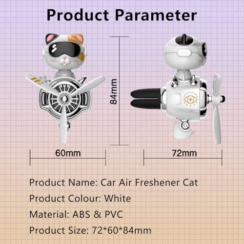 Image of Cat Car Air Fresheners Pilot Car Diffuser | Cute Car Perfume, Funny Car Fragrance, Rotating Propeller Design, Silicone Clip, Easy Installation, Long-Lasting Fragrance