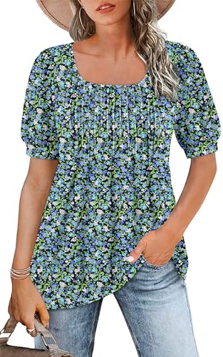 WNEEDU Tshirt Damen Sommer Bluse Kurzarm Quadratischem Ausschnitt Oberteile...
