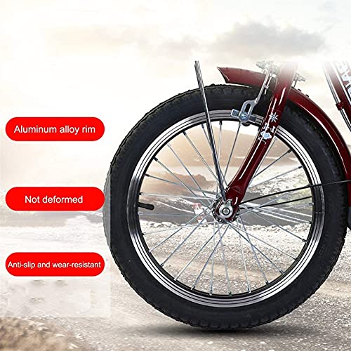 Triciclo adulto DINNA de 16 pulgadas, velocidad única, con asiento trasero y canasto para carga, altura ajustable, capacidad de carga de 200 kg, para mujeres y hombres, color rojo vino miniatura 3