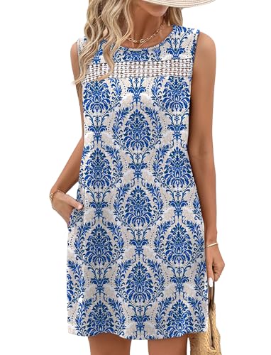 Image of WIHOLL Summer Dresses for Women 2026 Beach Vacation Spring Fashion Clothing Lace Mini Tank Dress with Pockets