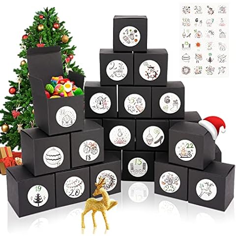 Advent Calendar 2021,Christmas Boxes for Gifts Small,24 Boxes of Biscuits Christmas,Advent Calendar Boxes to Fill,Christmas Eve Box Gifts,Christmas Calendar Boxes,Black,for Christmas DIY Handicrafts Cover