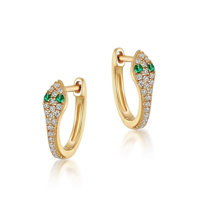 Pendientes de aro de serpiente para mujer con circonita verde, diseño de serpiente inspirado en el zodiaco, plata de ley S925, joyería de aro de circonita colorida para uso diario o de fiesta