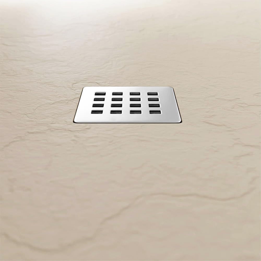 Piatto doccia marmoresina con effetto pietra serie Karen, in diverse dimensioni e colori, spessore ultraslim 3 cm, riducibile su misura, COMPLETO di kit scarico (70x90, Beige)