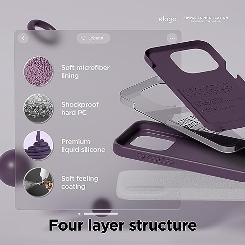 Image of elago Compatible with iPhone 15 Pro Case, Liquid Silicone Case, Full Body Protective Cover, Shockproof, Slim Phone Case, Anti-Scratch Soft Microfiber Lining, 6.1 inch (Deep Purple)